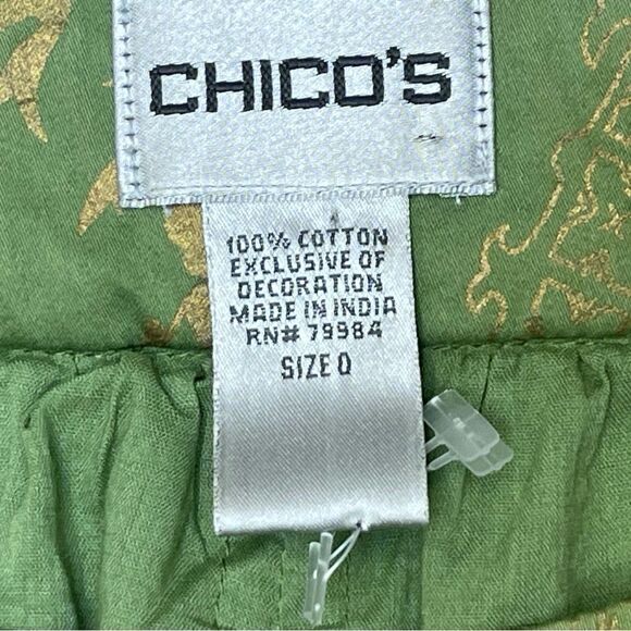 Chico’s Green Gold Shiny Cotton Embroidered Dots Trim Jacket Size 0 Small EUC - Picture 6 of 7